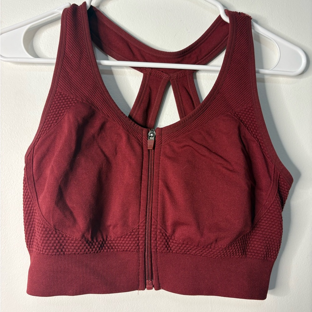Crimson Zip-Front Sports Bra